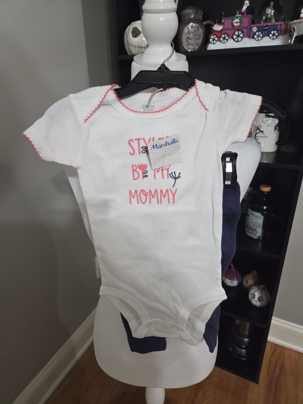 Marshalls White Baby One-Piece with Pink Trim and Graphic Set